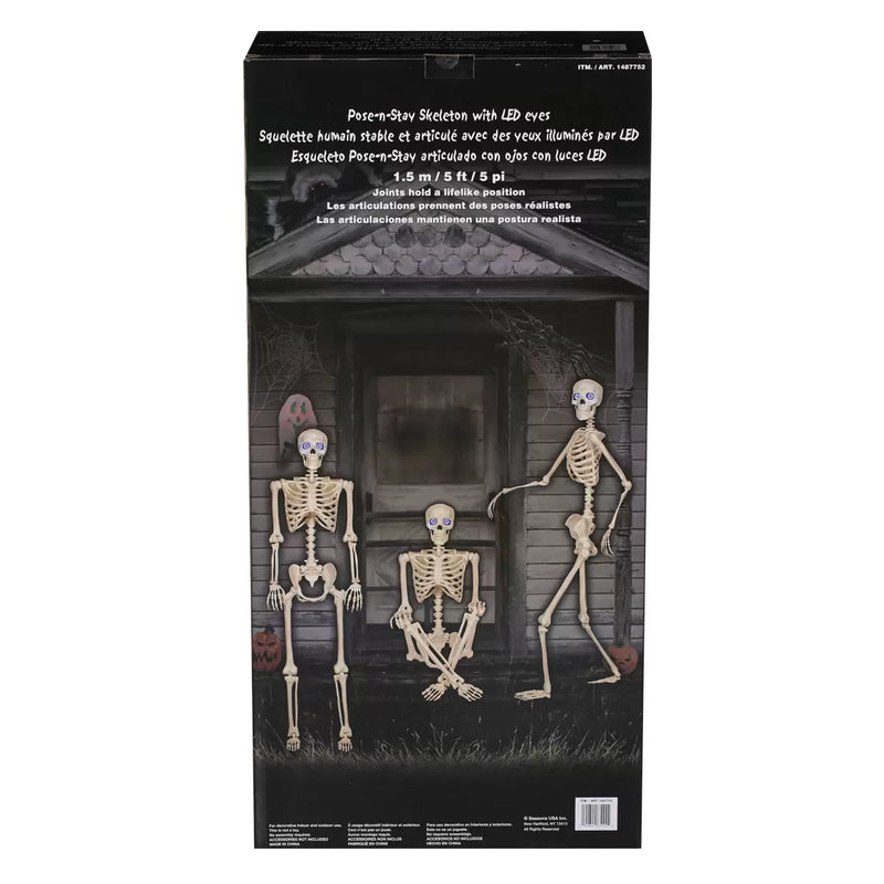 Halloween 5ft (1.5m) Skeleton With LED Eyes & Sounds British Hypermarket-uk