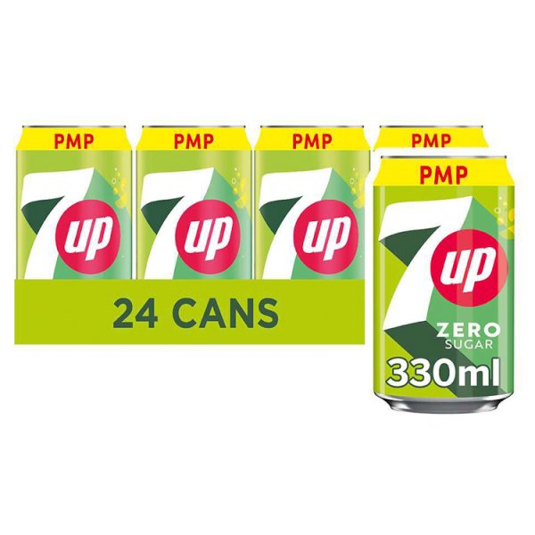 7UP Zero Sugar Free Lemon & Lime Can PMP 330ml x 24