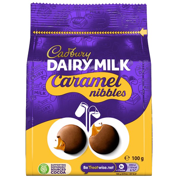 Cadbury Dairy Milk Chocolate Caramel Nibbles Bag 100g x 10