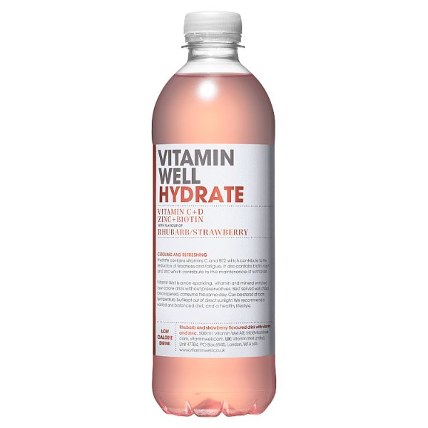 Vitamin Well Hydrate with Flavour of Rhubarb/Strawberry 500ml x 12