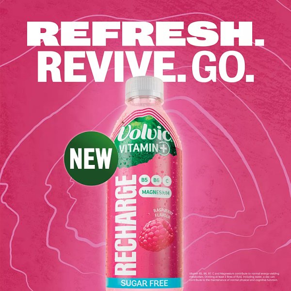Volvic Vitamin + Raspberry Recharge- Vitamin Flavoured Water Sugar Free 750ml x 6