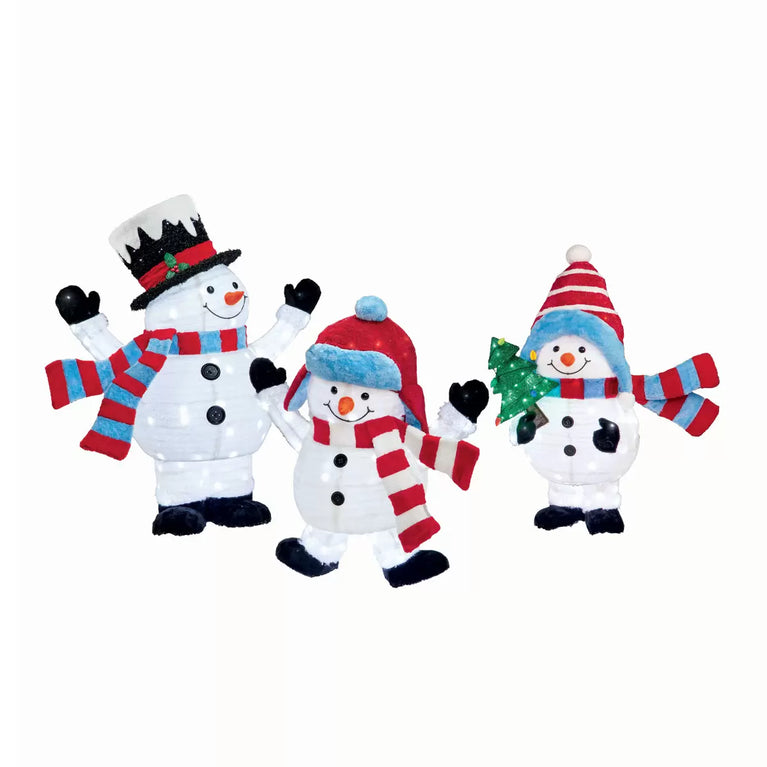 4ft (1.2m) Snowman Family with LED Lights - Set of 3