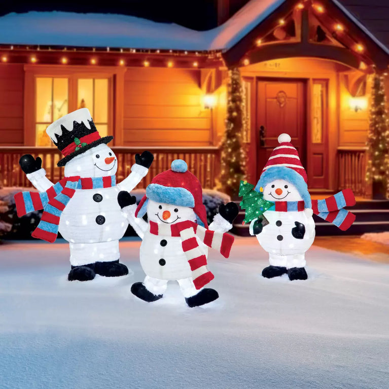 4ft (1.2m) Snowman Family with LED Lights - Set of 3