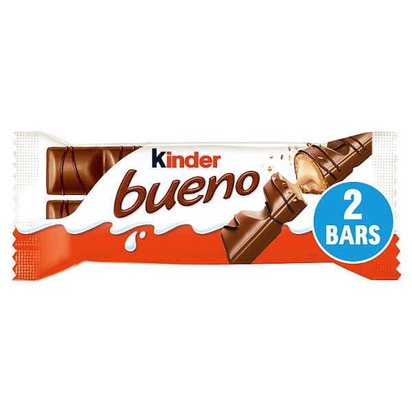 Kinder Bueno Milk Chocolate and Hazelnut Twin Bars Single Pack 43g Case of 30