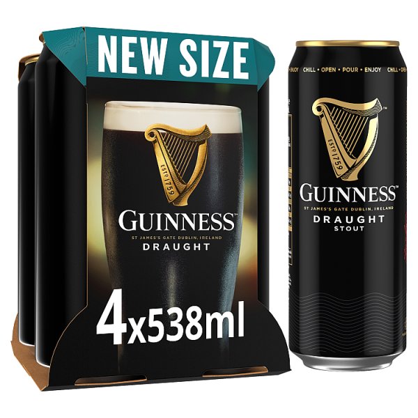 Guinness Draught Stout Beer 4.1% vol 4x538ml Cans Case of 6