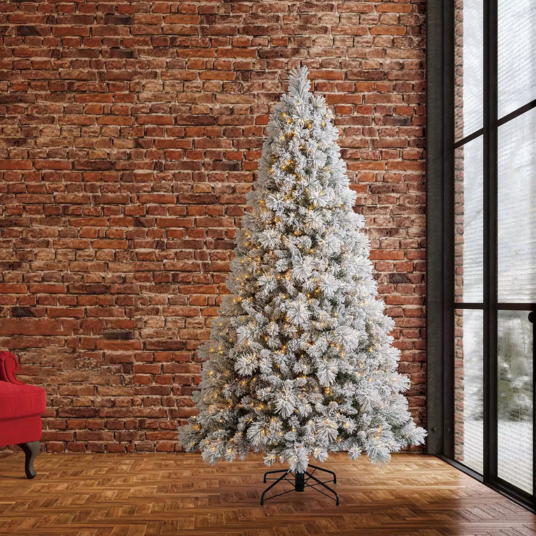 7.5ft (2.3m) Pre-Lit Glitter Flocked Artificial Christmas Tree with 1,150 Color-Changing Micro Twinkle LED Lights