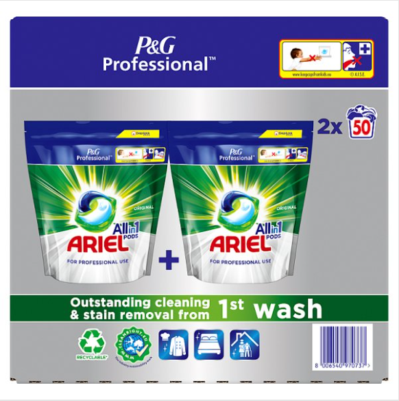 Ariel Professional All-In-1 Pods Washing Liquid Laundry Detergent Regular, 100 washes P&G Professional