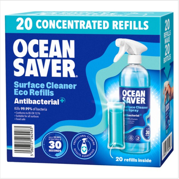 Ocean Saver Surface Cleaner Eco Refills Antibacterial 20 x 10ml - Case of 1 Ocean Saver