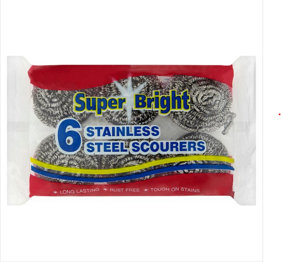 Super Bright 6 Stainless Steel Scourers British Hypermarket-uk
