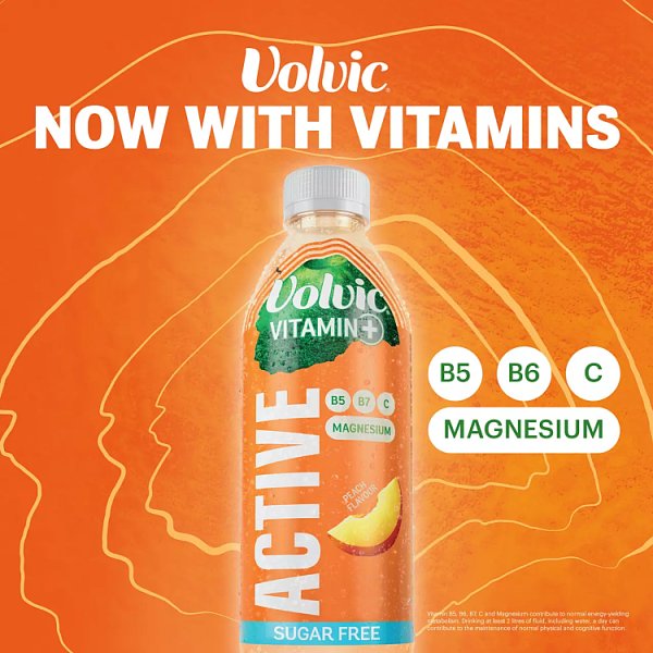 Volvic Vitamin + Peach Active - Vitamin Flavoured Water Sugar Free 750ml x 6