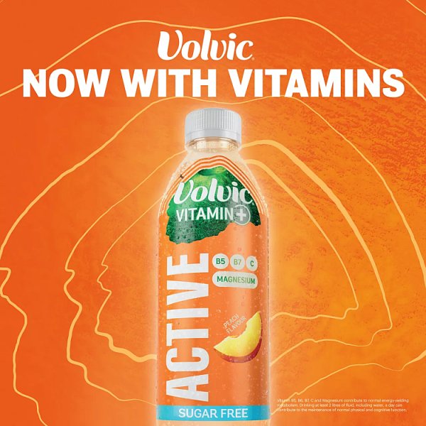 Volvic Vitamin + Peach Active - Vitamin Flavoured Water Sugar Free 750ml x 6