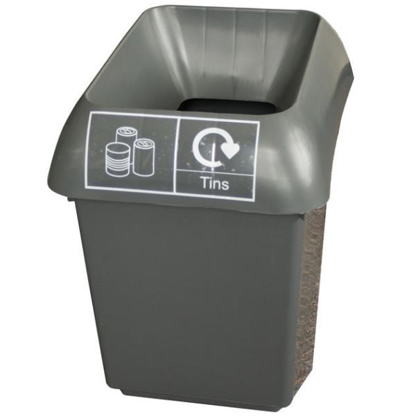 30L Recycling Bin with Grey Lid & Tins Logo Case of 1 Recycling Bin