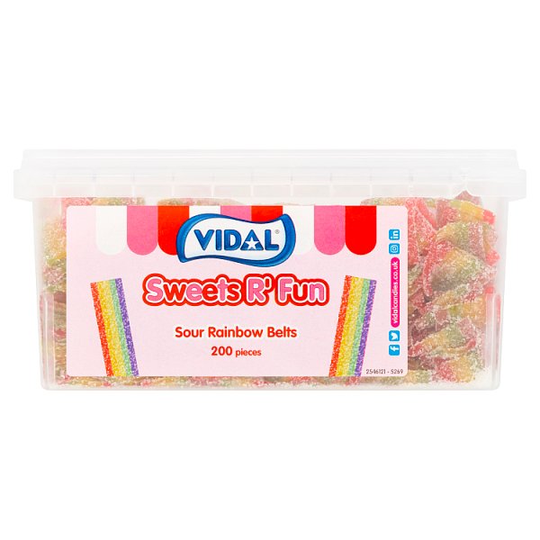Vidal Sweets R' Fun Sour Rainbow Belts 200 Pieces 1.3kg Case of 6