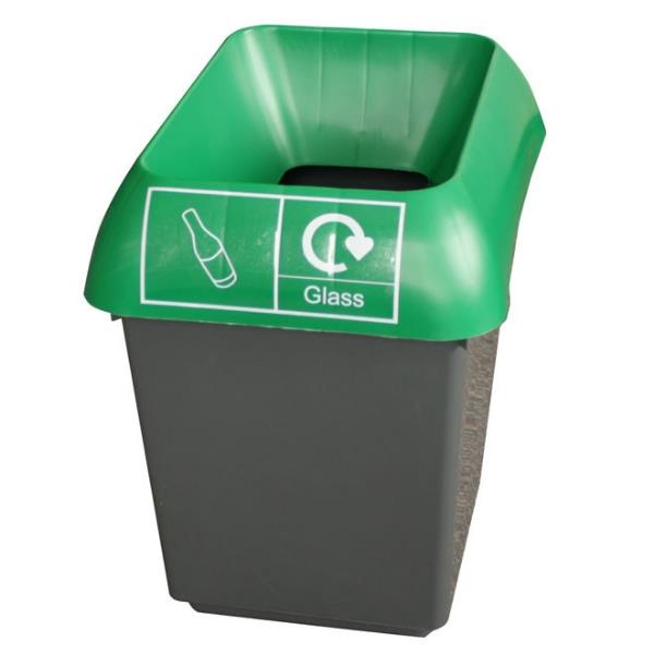 30L Recycling Bin with Green Lid & Glass Logo Case of 1 Recycling Bin
