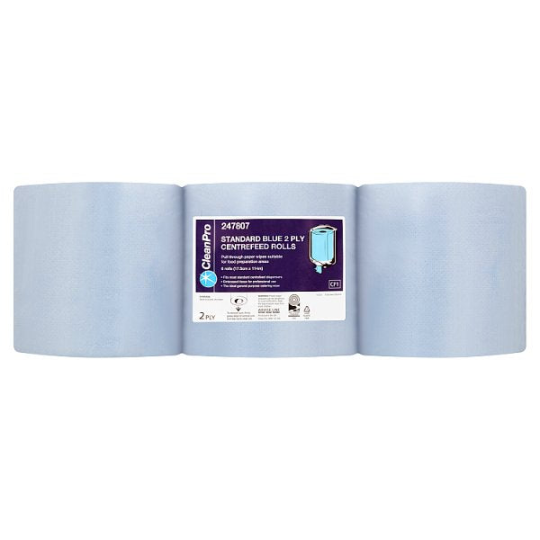 CleanPro Standard Blue 2 Ply Case of 6 Centrefeed Rolls CleanPro