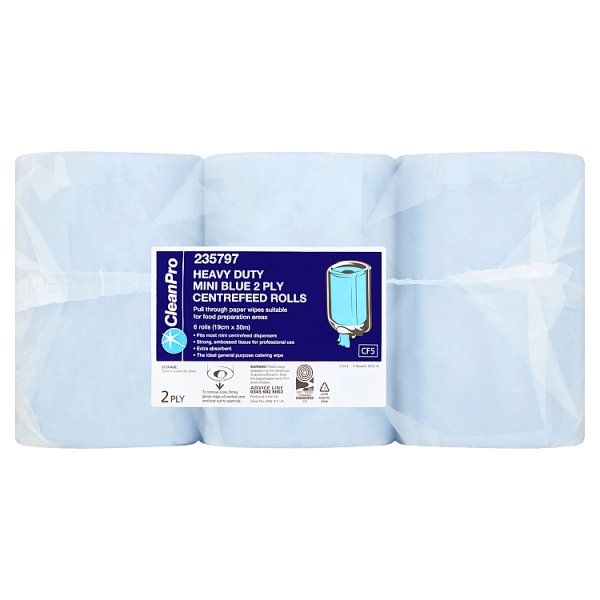 CleanPro 6 Heavy Duty Mini Blue Centrefeed Rolls 2 Ply Case of 1 CleanPro
