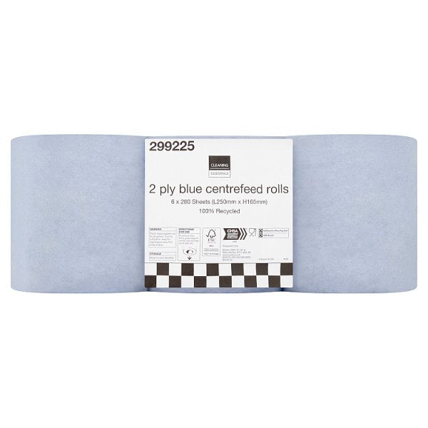 Cleaning Essentials 2 Ply Blue Centrefeed Rolls 6 Rolls Cleaning Essentials