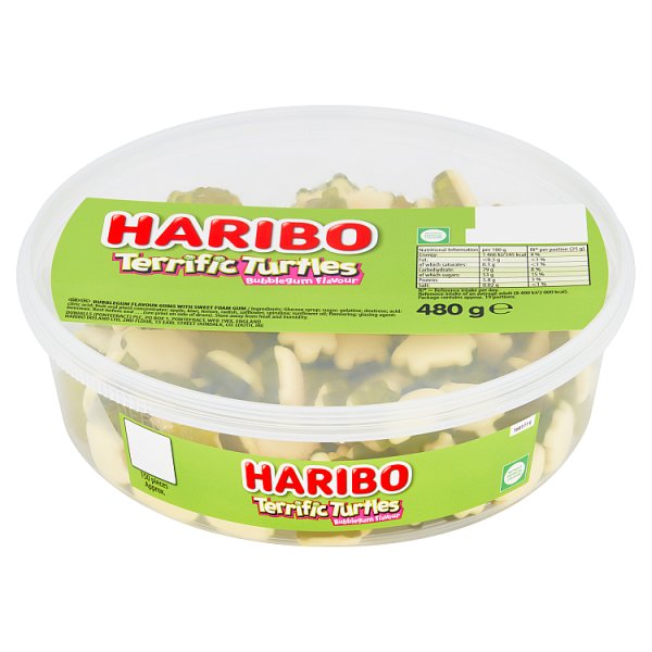 HARIBO Terrific Turtles Bubblegum Flavour Jelly & Foam Sweets Tub 480g Case of 8