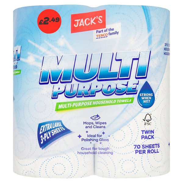 Jack's Multi-Purpose Household Towels 70 Sheets Per Roll Twin Pack Case of 8 Jack's