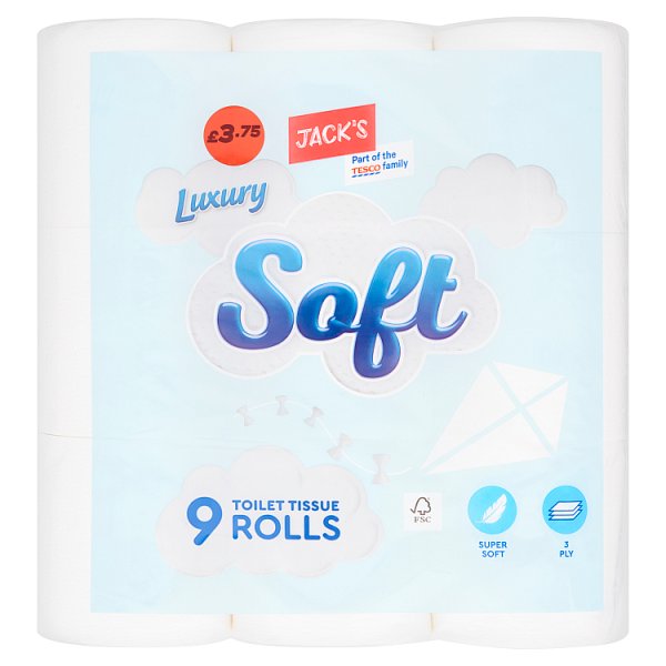 Jack's Luxury Soft Toilet Tissue 9 Rolls Case of 5 Jack's
