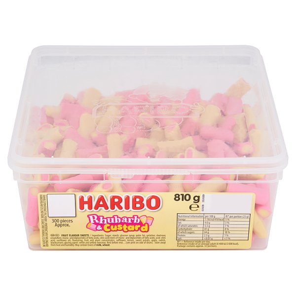 HARIBO Rhubarb & Custard Chewy Sweets Tub 810g Case of 6