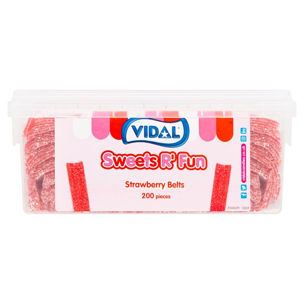 Vidal Sweets R' Fun Strawberry Belts 200 Pieces 1.3kg Case of 1