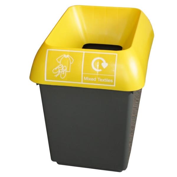 30L Recycling Bin with Yellow Lid & Textiles Logo Case of 1 Recycling Bin