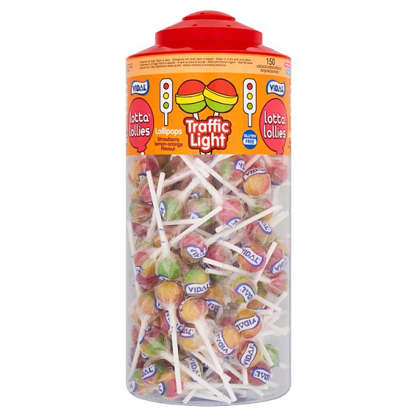Vidal Lotta Lollies 150 Lollipops Strawberry Lemon-Orange Case of 6