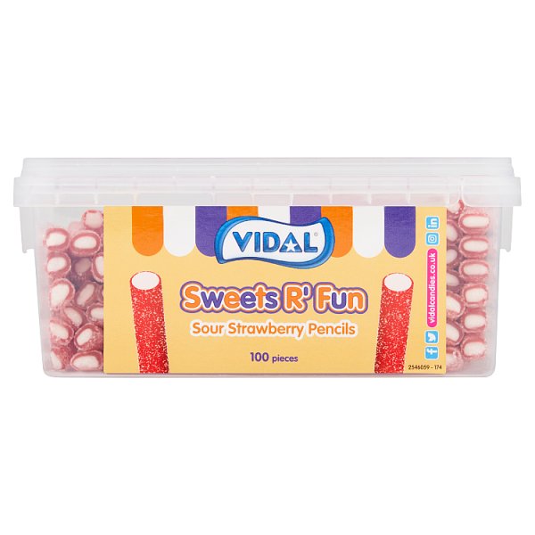 Vidal Sweets R' Fun Sour Strawberry Pencils 100 Pieces 1.2kg Case of 1