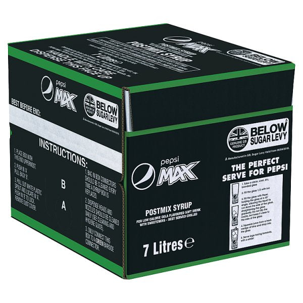 Pepsi Max No Sugar Cola Postmix Syrup 7L Case of 1 Pepsi Max