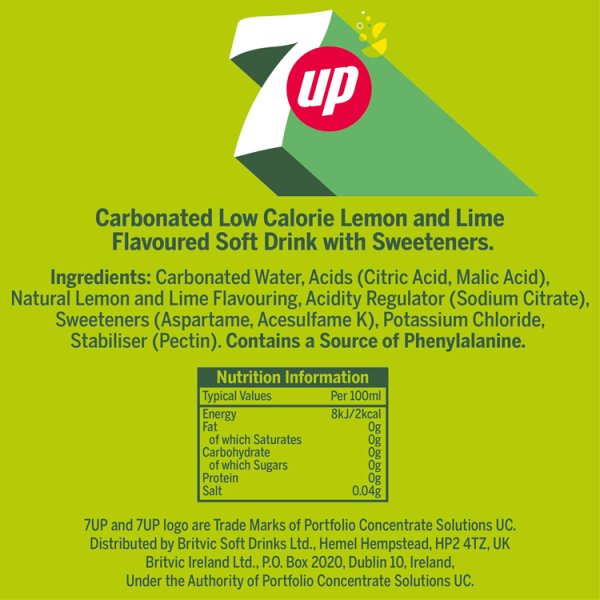 7UP Zero Sugar Free Lemon & Lime Can PMP 330ml x 24