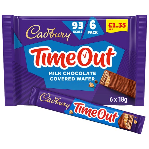 Cadbury Timeout Milk Chocolate Covered Wafer Biscuit Bars Muiltipack 108g (6 x 18g)(Case of 13)