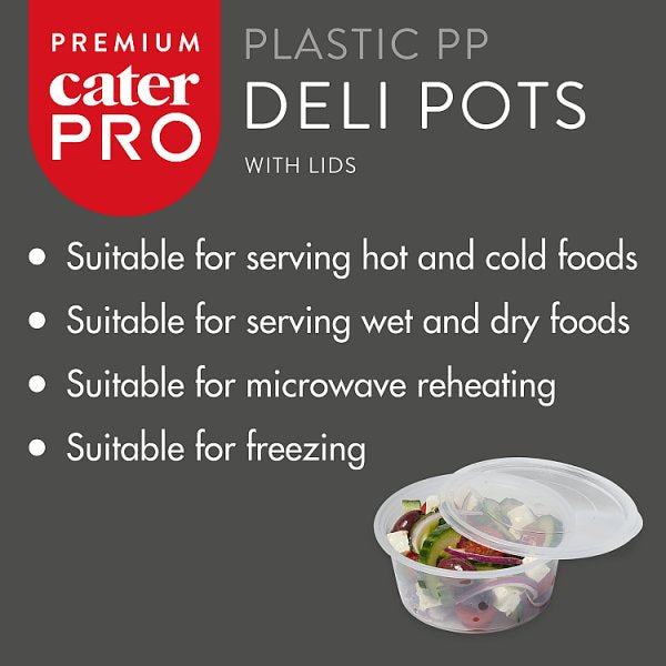 CaterPro Premium 150 Plastic PP Deli Pots with Lids 340ml