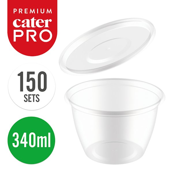 CaterPro Premium 150 Plastic PP Deli Pots with Lids 340ml