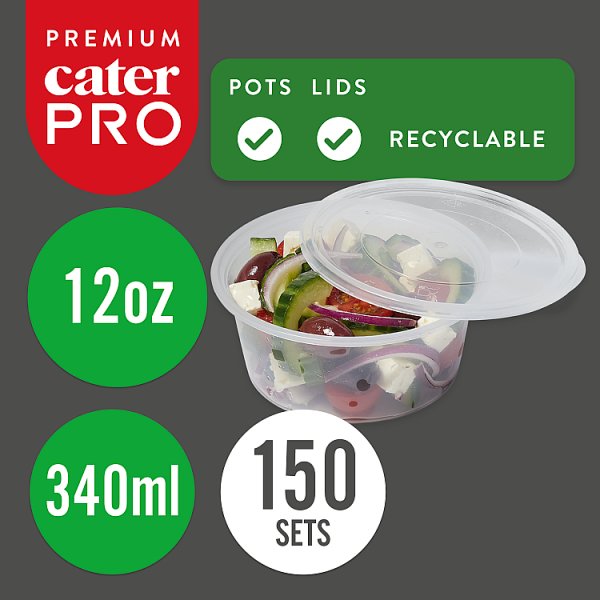 CaterPro Premium 150 Plastic PP Deli Pots with Lids 340ml