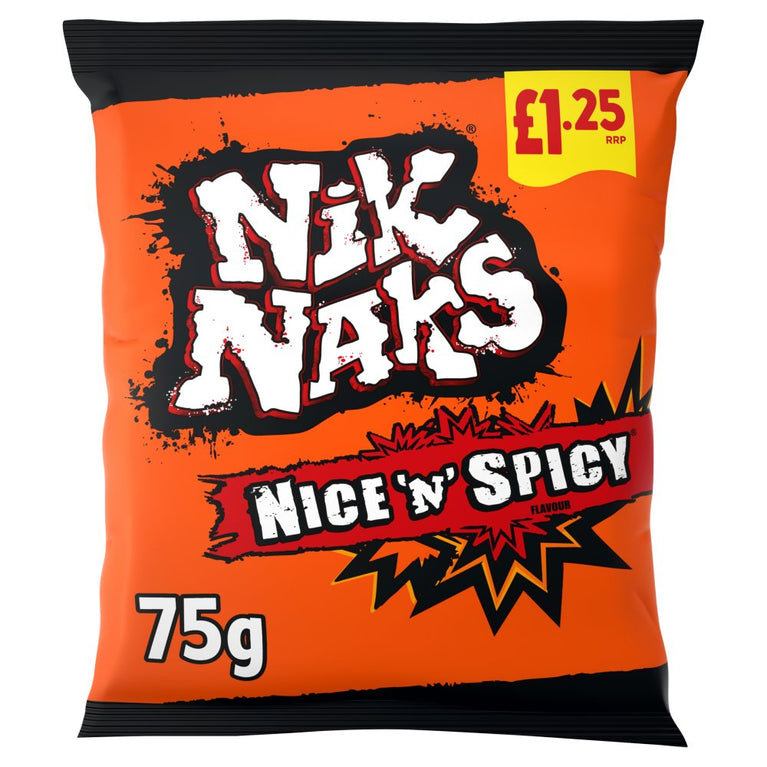 Nik Naks Nice 'N' Spicy Crisps 75g,[PM £1.25 ], Case of 20 Nik Naks