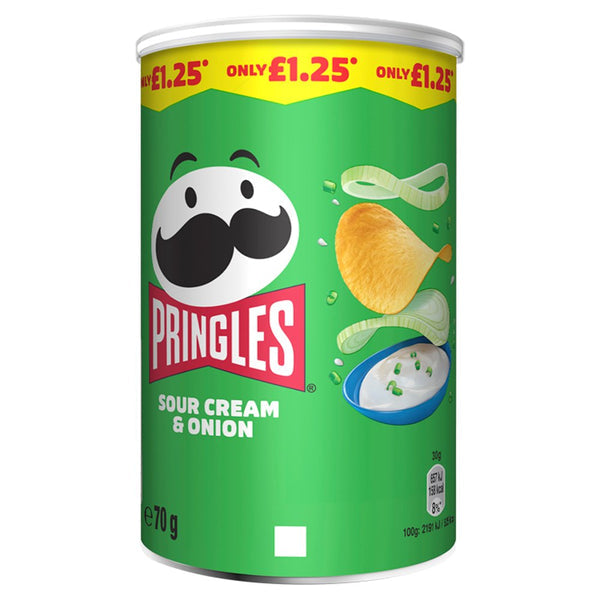Pringles Sour Cream & Onion Crisps Can 70g [PM £1.25], Case of 12 Pringles