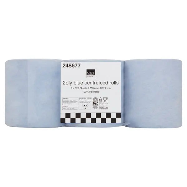 Chef's Essentials 2Ply Blue Centrefeed Rolls Chef's Essentials