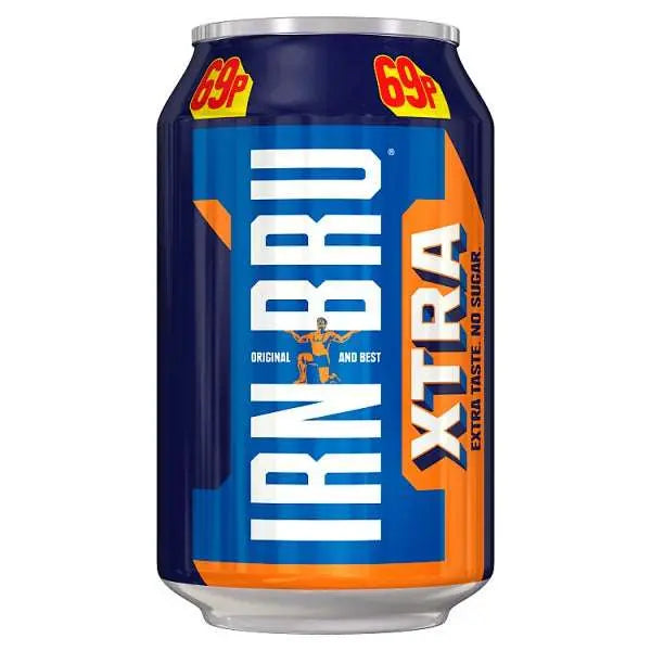 Irn-Bru Xtra No Sugar 330ml Can, Case of 24 British Hypermarket-uk Irn-Bru