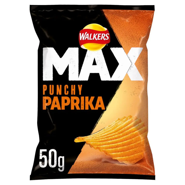 Walkers Max Punchy Paprika Crisps 50g, Case of 24 Walkers