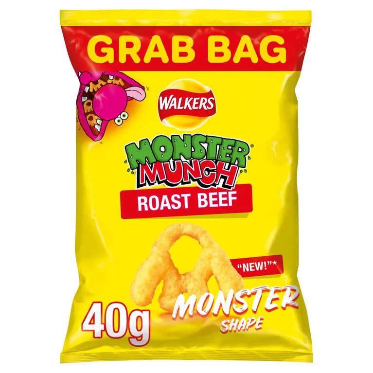 Walkers Monster Munch Roast Beef Snacks 40g, Case of 30 Walkers