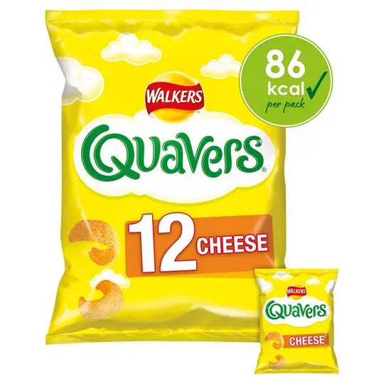 Walkers Quavers Cheese Multipack Snacks 12x16g, Case of 15 Quavers