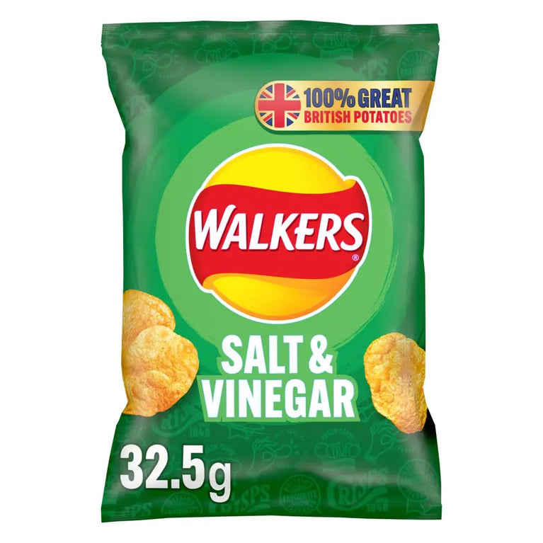 Walkers Salt & Vinegar Crisps 32.5g, Case of 32 (BUY ANY 3 GET 2.75 OFF) (Offer until 16/07/2024) Walkers