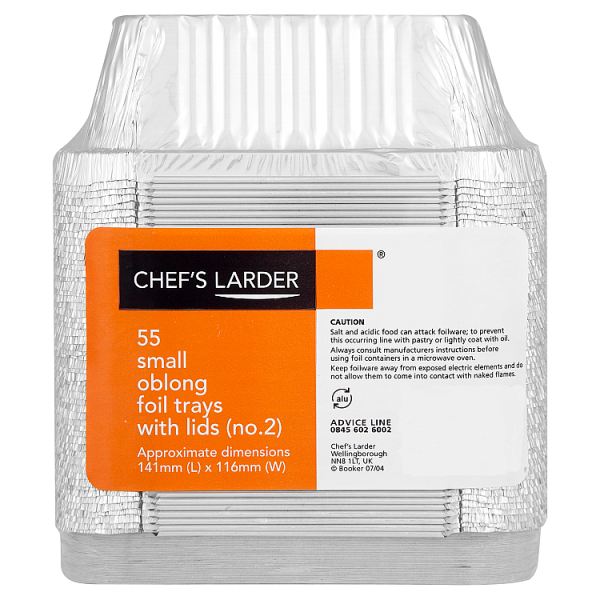 Chef's Larder 55 Small Oblong Foil Trays with Lids 141mm, Case of 16 Chef's Larder