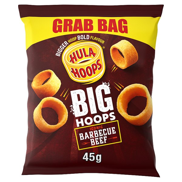Hula Hoops Big Hoops BBQ Beef Grab Bag Crisps 45g Case of 36