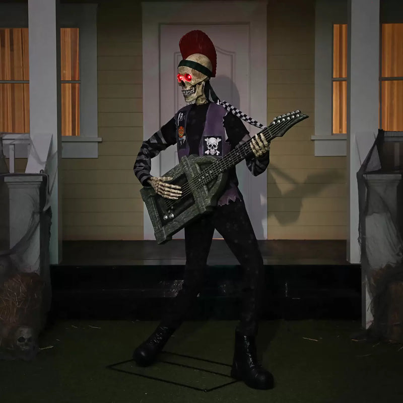 Halloween 6ft (1.8m) Skeleton Punk Rocker with Lights & Sounds British Hypermarket-uk