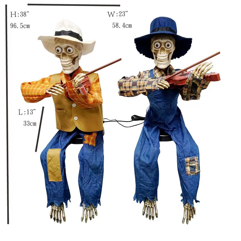 Halloween 3ft (1m) Pair of Animated Fiddler Skeletons with Lights & Sounds British Hypermarket-uk