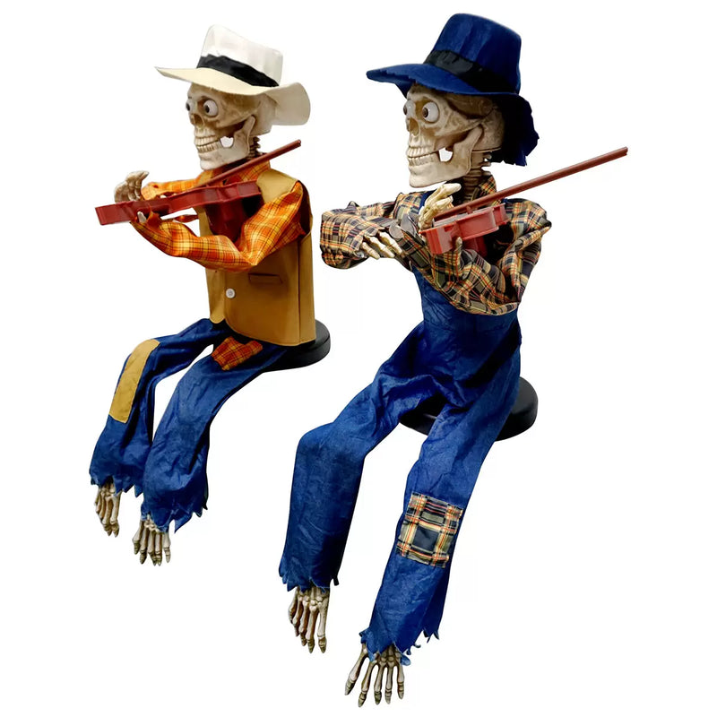 Halloween 3ft (1m) Pair of Animated Fiddler Skeletons with Lights & Sounds British Hypermarket-uk