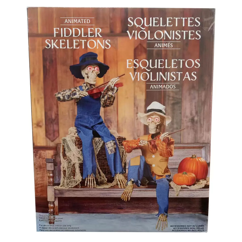 Halloween 3ft (1m) Pair of Animated Fiddler Skeletons with Lights & Sounds British Hypermarket-uk