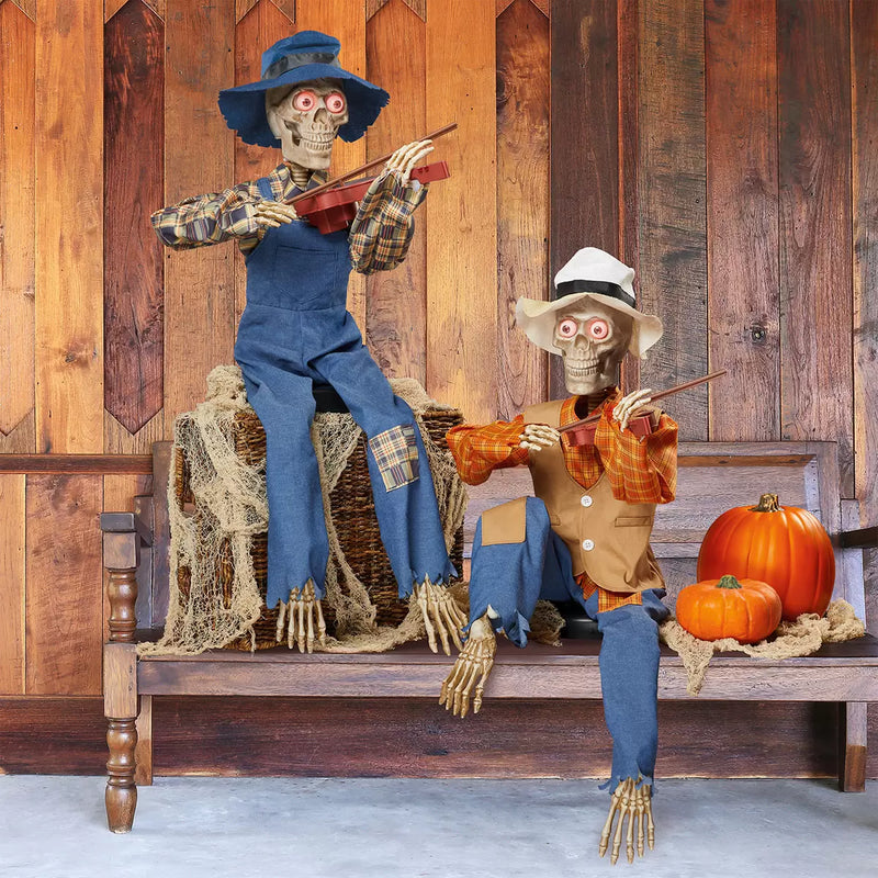 Halloween 3ft (1m) Pair of Animated Fiddler Skeletons with Lights & Sounds British Hypermarket-uk